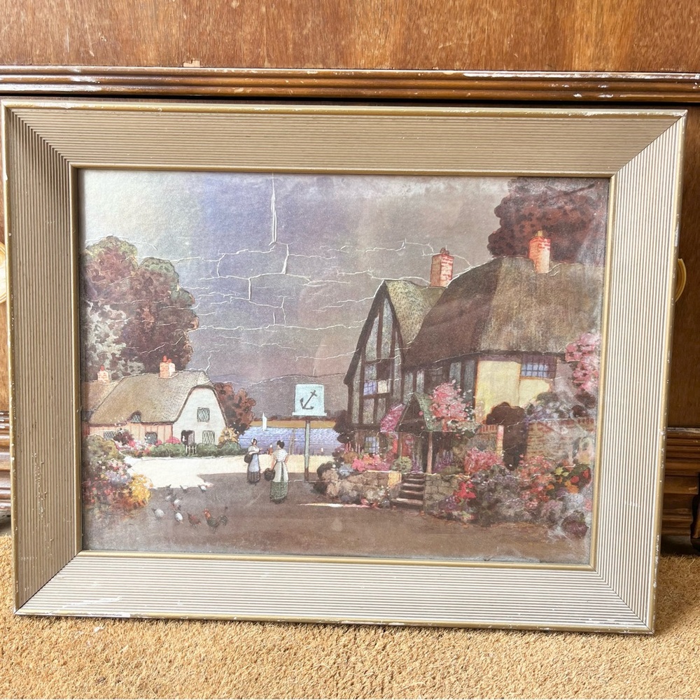 VINTAGE Franklin Picture Foil Lithograph Art European Hillside/Countryside #6796